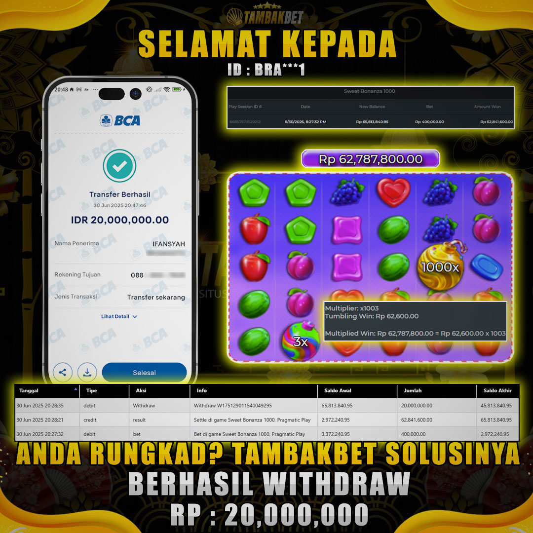 JACKPOT BERUNTUN PADA GAME SWEET BONANZA 1000