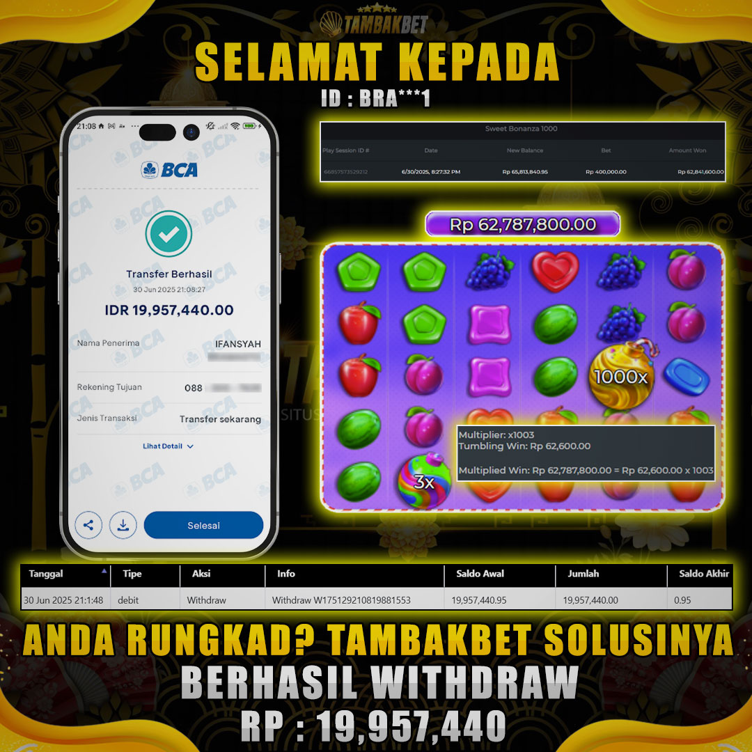 JACKPOT BERUNTUN SWEET BONANZA 1000 WD 19 JUTA